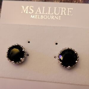 MS Allure Black Crystal Halo Stud Earrings